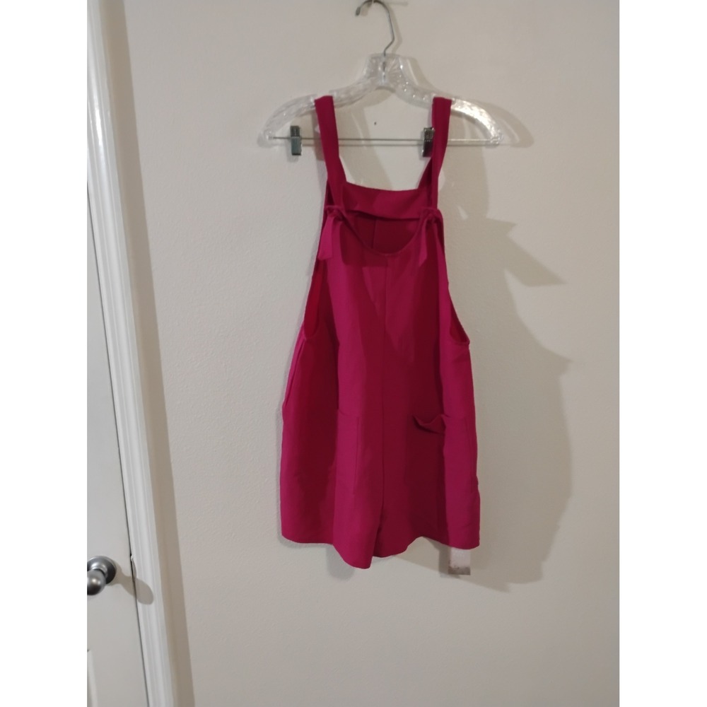 Emery Rose Magenta Pink Tie Shoulder Pocket Romper Size S NEW